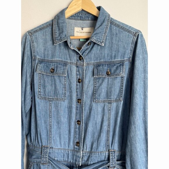 Anthropologie Pilcro Women’s 1X Chambray Jumpsuit Denim Blue Roll Tab Boho - Picture 5 of 9